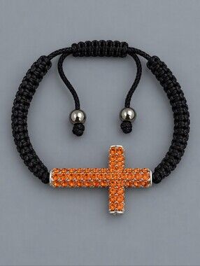 3/$30 Orange Paved Rhinestone Cross Macrame Adjustable Slide Bracelet